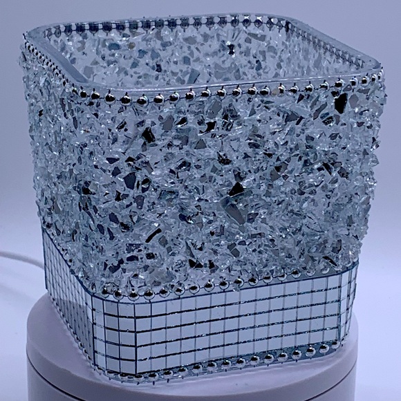 Silver Rhinestone and Glass Square Vase - Picture 3 of 7